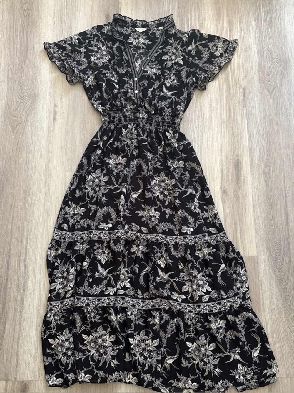 Max Studio Black Maxi Dress with Silver Floral Print